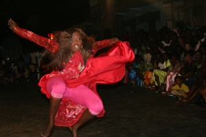 Dancer at sabar party in Dakar, Senegal.